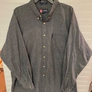 Ralph Lauren Chaps 90s 2XL Men's Gray Black Checked Button Down Shirt VTG EUC